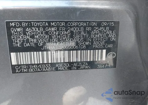 2016 Lexus Is 200T from USA, damaged, VIN JTHBA1D20G5006108